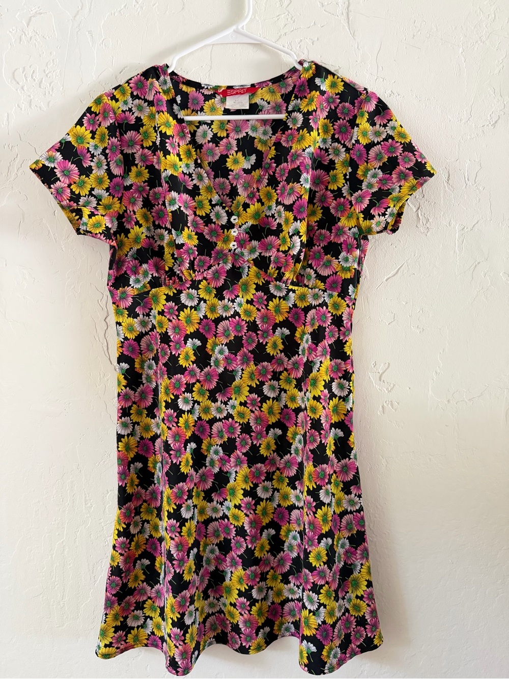 Esprit Black Daisy Mini Dress with Pink & Yellow Floral Print